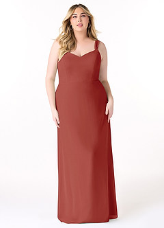Azazie Denice Bridesmaid Dresses Terracotta Sheath Pleated Chiffon Dress image9