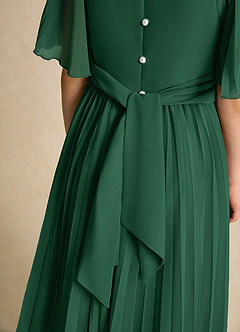 Azazie Gisele Flower Girl Dresses Dark Green A-Line Pleated Chiffon Dress image7