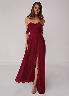 Barbie ♥ Azazie Bridesmaid Dresses Burgundy A-Line Off the Shoulder Chiffon Convertible Dress image3