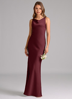 Azazie Allettie Vestidos de damas de honor Vestido de Cabernet de Satén Elástico de Corte Sirena image1