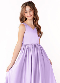 Azazie Hathaway Junior Lilac A-Line Bow Stretch Satin Dress image5