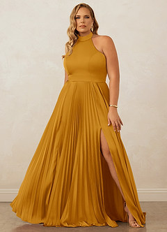Christian Siriano Bridal for Azazie 1007 Bridesmaid Dresses Butterscotch A-Line Pleated Stretch Satin Dress image8