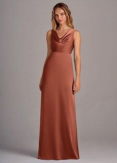 Azazie Wrenlee Bridesmaid Dresses Clay A-Line Stretch Satin Dress image4