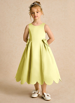 Azazie Macaroon Flower Girl Dresses Lemon Sorbet Ball-Gown Bow Matte Satin Dress image4