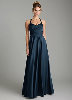 Azazie Tenaya Bridesmaid Dresses Dark Navy A-Line Sweetheart Neckline Stretch Satin Dress image4