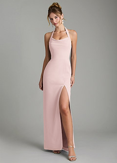 Azazie Arnelle Bridesmaid Dresses Blushing Pink Sheath Pleated Chiffon Dress image1