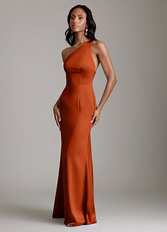 Azazie Voni Bridesmaid Dresses Paprika Mermaid One Shoulder Stretch Satin Dress image6