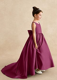 Azazie Mimia Flower Girl Dresses Mulberry A-Line Bow Matte Satin Dress image1
