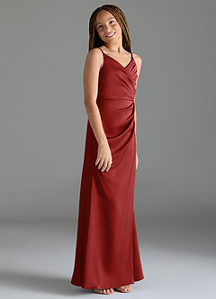 Azazie Maci Junior Pomegranate Mermaid Pleated Stretch Satin Dress image4