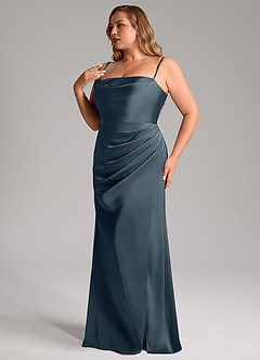 Azazie Leonis Robes de demoiselle d'honneur Robe Sirène Convertible en Satin extensible Plissée Violet Crépusculaire image13