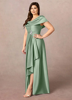 Azazie Branford Mother of the Bride Dresses Matcha A-Line Pleated Stretch Satin Dress image11