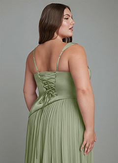 Azazie Stephanie Bridesmaid Dresses Pistachio A-Line Pleated Stretch Satin Dress image12