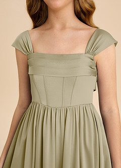 Azazie Hattie Junior A-Linie Plissee Stretch-Satin Kleid Moosgrün image9