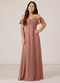 Azazie Juna Junior Robe Trapèze en Mousseline de soie Épaule décolletée Rose De Cèdre image1