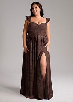 Azazie Denisse Jurken voor bruidsmeisjes Jurk van Bloemen Burn-out met A-Lijn Ruches Ganache image9