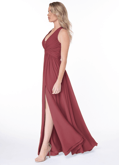Azazie Jaclyn Bridesmaid Dresses Merlot A-Line Pleated Chiffon Dress image3