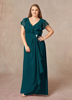 Azazie Snapdragon Abiti per la Madre della Sposa Abito A-Line in Chiffon Increspato con Scollo a V Pino image9