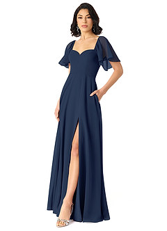 Azazie Chloe Vestidos de damas de honor Vestido de Azul Marino Oscuro de Gasa de Corte en A con Escote de Corazón image5