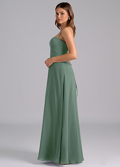 Azazie Valentine Bridesmaid Dresses Eucalyptus A-Line Corset Chiffon Dress image4