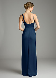 Azazie Samara Robes de demoiselle d'honneur Robe Sirène en Satin extensible Plissée Bleu Marine Foncé image2