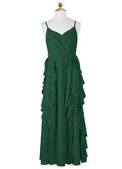 Azazie Peyton Junior Dark Green A-Line V-Neck Cascading Ruffles Chiffon Dress image6