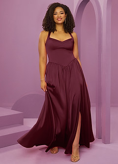 Barbie ♥ Azazie Bridesmaid Dresses Cabernet A-Line with Pockets Stretch Satin Dress image10