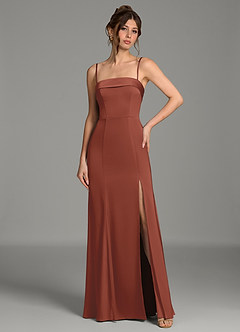 Azazie Helena Robes de demoiselle d'honneur Robe Sirène en Satin extensible Bustier Auburn image4