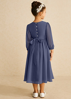 Azazie Lolo Robe Demoiselle D'honneur Fillette Robe Trapèze en Mousseline de soie avec manches Bleu Orageux image5