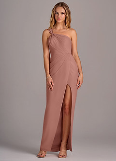 Azazie Tatianna Jurken voor bruidsmeisjes Jurk van Chiffon met Kolom One-Shoulder Ceder Roos image3