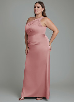 Azazie Akilah Vestidos de damas de honor Vestido Rosa Polvorienta de Satén Elástico de Corte Sirena con Un hombro image11