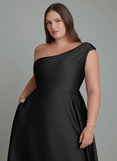Azazie Melanie Brudtärnklänningar Klänning av A-linje i Stretch Satin Off the shoulder Svart image12