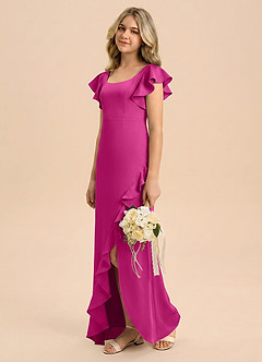 Azazie Demi Junior Fuchsia Mermaid Bow Stretch Satin Dress image4