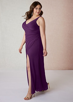 Azazie Leandra Bridesmaid Dresses Grape Mermaid V-Neck Pleated Mesh Dress image10