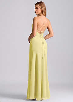 Azazie Grata Robes de demoiselle d'honneur Robe Sirène en Mousseline de soie Plissée Sorbet Citron image2