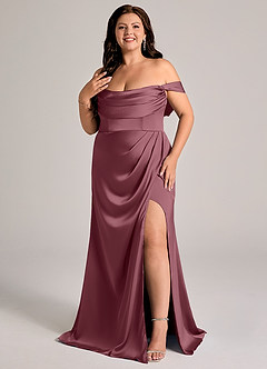 Azazie Johana Vestidos de damas de honor Vestido Rosa Del Desierto de Satén Elástico de Corte Sirena Convertible con Hombros descubiertos image5