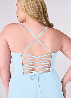 Barbie ♥ Azazie Robes de demoiselle d'honneur Robe Fourreau en Mousseline de soie Corset Bleu Ciel image8