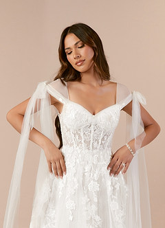 Azazie Ziza Wedding Dresses Diamond White A-Line Lace Tulle Dress image5