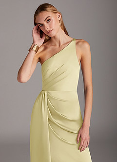 Azazie Mika Final Sale Lemon Sorbet Sheath One Shoulder Stretch Satin Dress image6