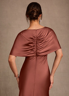 Azazie Dosia Moeder van de bruid jurken Kolom Jurk van Stretch Satijn Geplooid Kastanjebruin image5