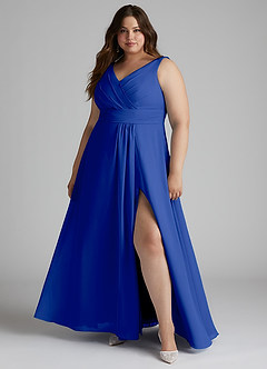 Azazie Karina Brautjungfernkleider A-Linie Plissee Chiffon Kleid Königsblau image6