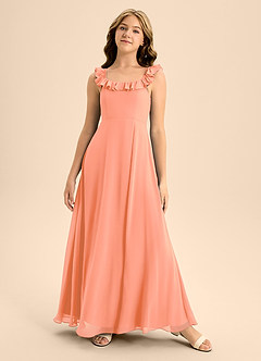 Azazie Callie Junior A-Linie Gestreift Chiffon Kleid Sonnenuntergang image5