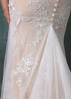 Azazie Veronica At-home Try On Dresses Diamond White Champagne Mermaid Tulle Dress image8