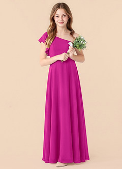 Azazie Arabella Junior Robe Trapèze en Mousseline de soie Rayé Fuchsia image3