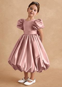Azazie Jellybean Blumenmädchenkleider Ballkleid Gestreift Matte Satin Kleid Roségold image4