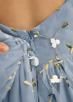 Azazie Bean Blumenmädchenkleider Ballkleid ärmellos Tüll Kleid Staubblau image6