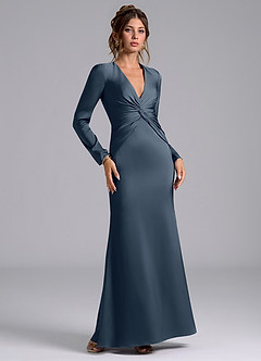 Azazie Valerie Bridesmaid Dresses Twilight Mermaid Long Sleeve Stretch Satin Dress image1