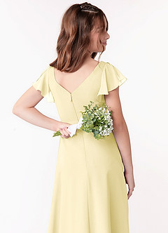 Azazie Omari Junior Lemon Sorbet A-Line Ruched Chiffon Dress image3