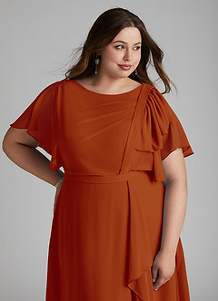 Azazie Aaliyah Bescheiden Bruidsmeisjekleding A-Lijn Bocht Gevouwen Chiffon Vloerlengte Jurk image11
