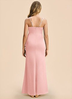 Azazie Adrienne Junior Powder Pink Sheath Pleated Stretch Satin Dress image2