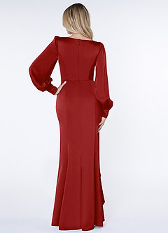 Azazie Raye Bridesmaid Dresses Pomegranate Mermaid Long Sleeve Stretch Satin Dress image2